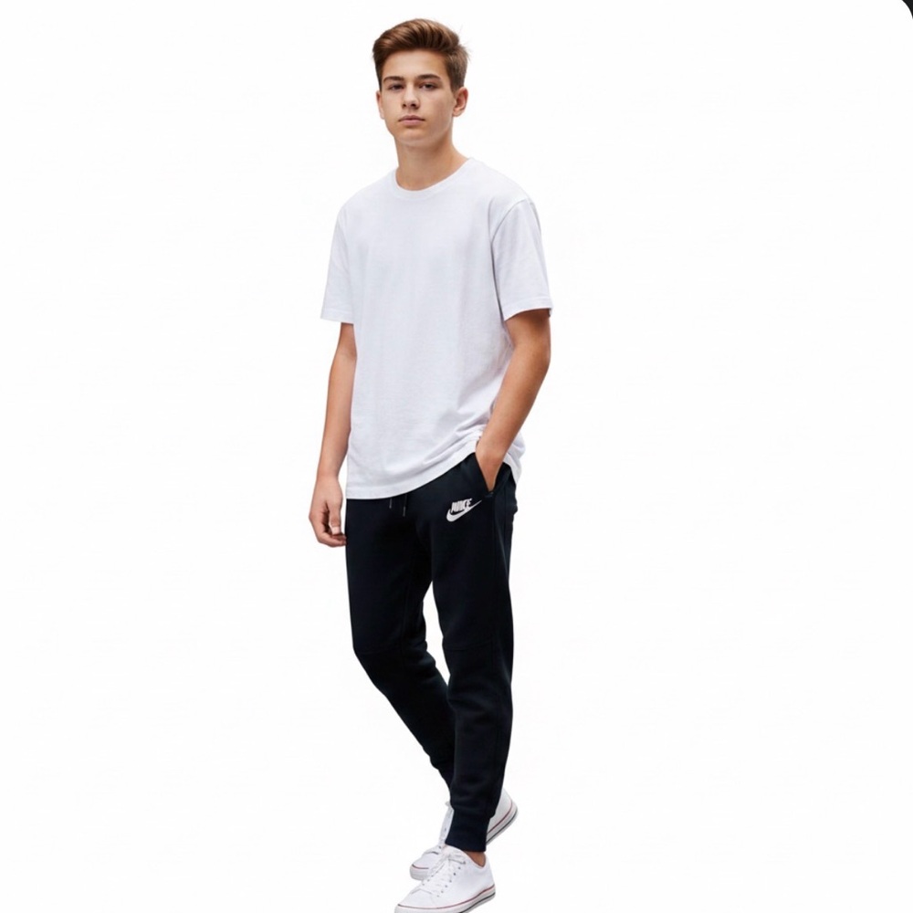 Nike Tech Fleece Activewear Black Sweatpant Bottoms Joggers White Logo Men Small